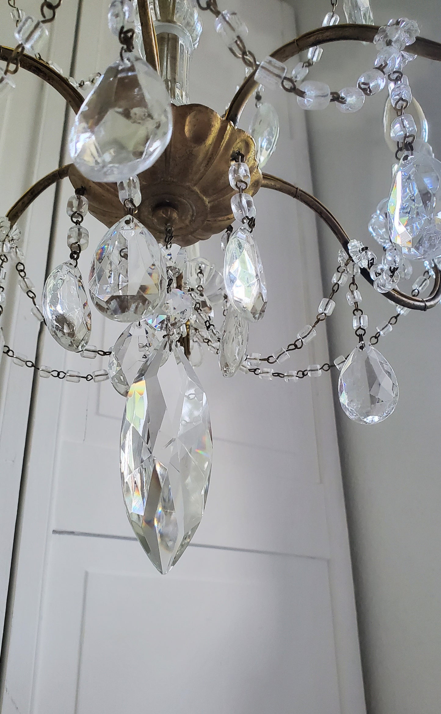 SOLD- 1920s Italian Macaroni Beaded Crystal Chandelier 6-light (FREE SHIPPING)