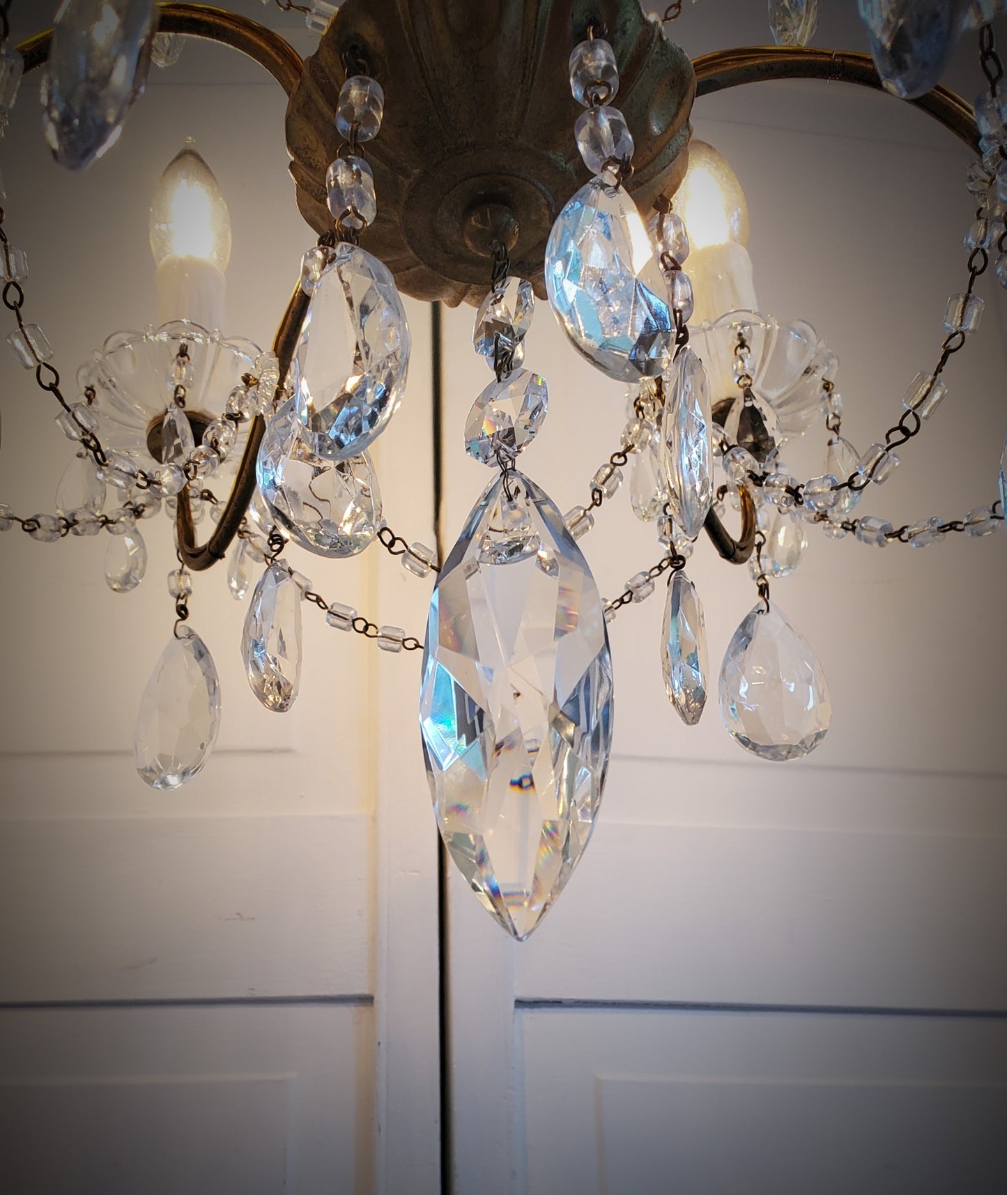 SOLD- 1920s Italian Macaroni Beaded Crystal Chandelier 6-light (FREE SHIPPING)