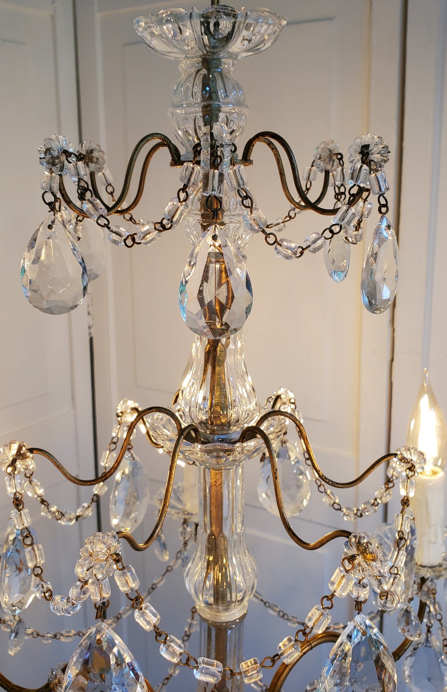 SOLD- 1920s Italian Macaroni Beaded Crystal Chandelier 6-light (FREE SHIPPING)