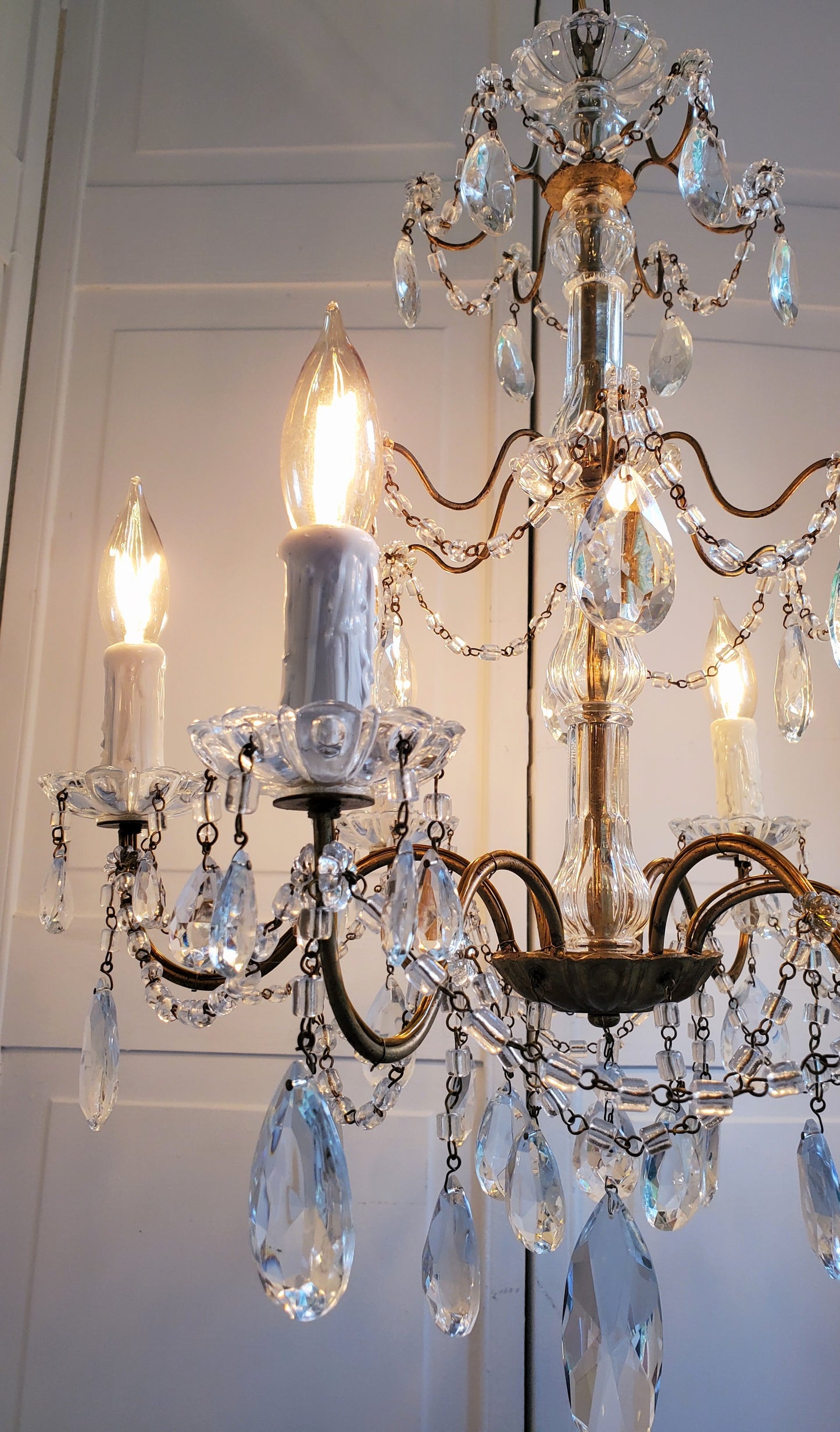 SOLD- 1920s Italian Macaroni Beaded Crystal Chandelier 6-light (FREE SHIPPING)