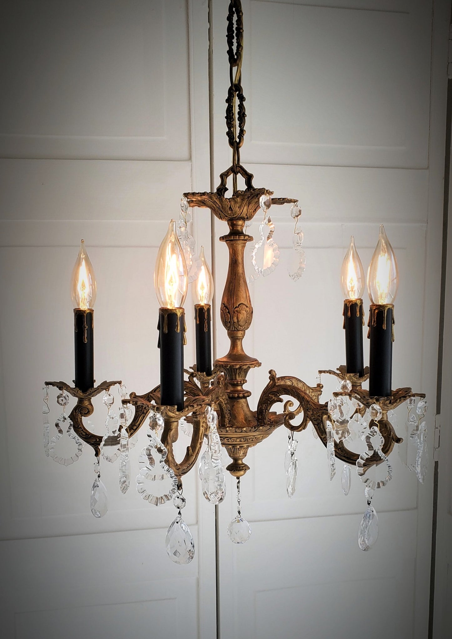 SOLD- French Antique Bronze Chandelier 5-Light (FREE SHIPPING)