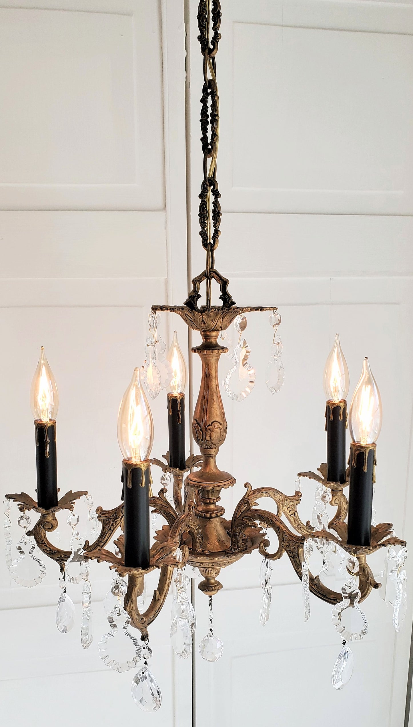 SOLD- French Antique Bronze Chandelier 5-Light (FREE SHIPPING)