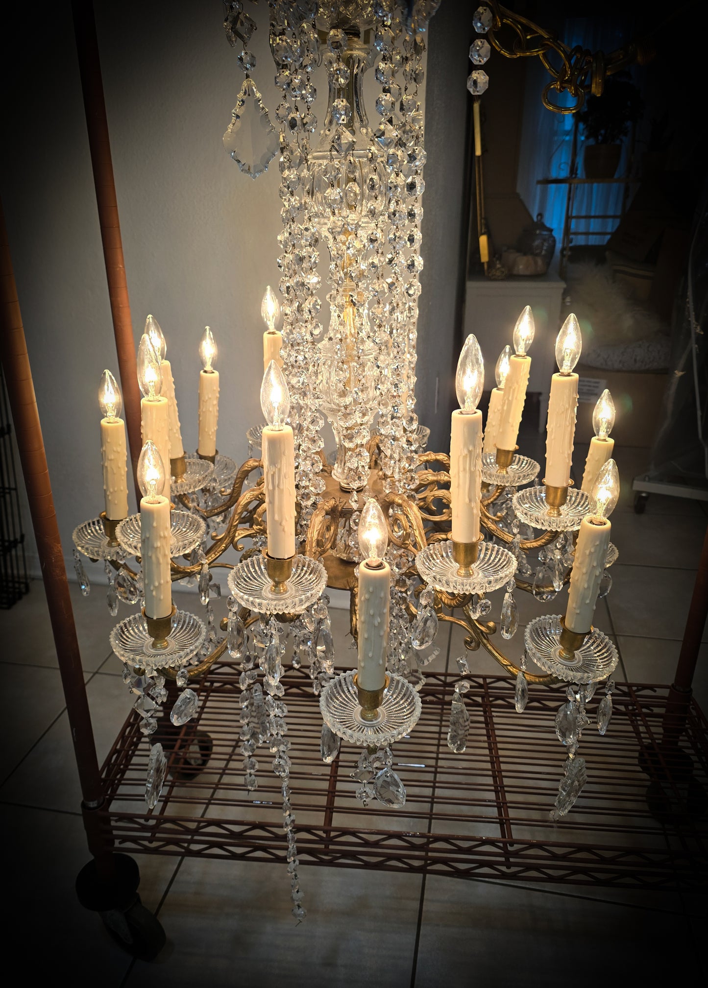 Antique French Bronze & Crystal Chandelier 16-light, circa 1920-1930 (45" x 22") (LOCAL PICKUP)