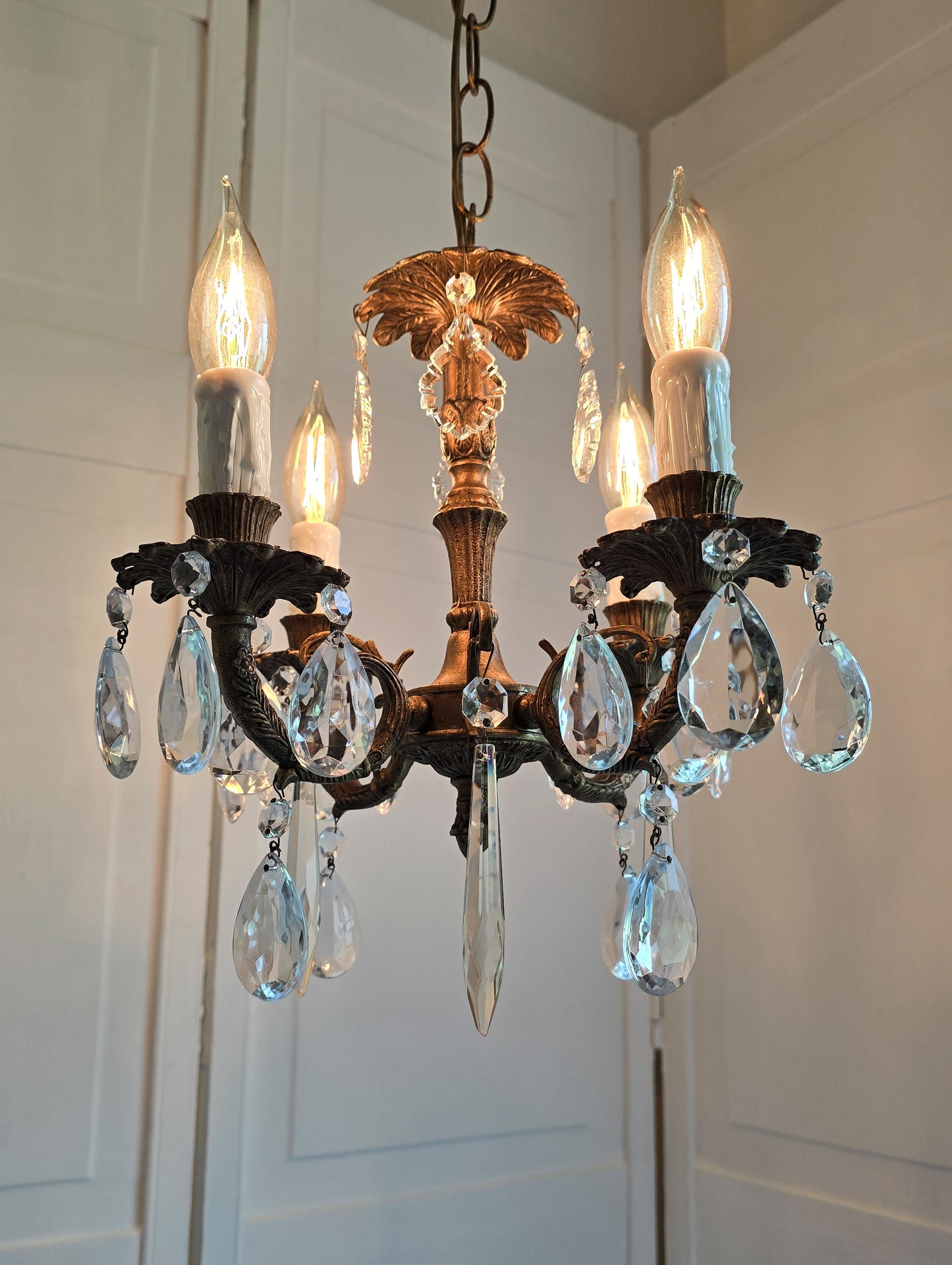 SOLD- "ANTOINETTE" Vintage French Bronze Chandelier 4-light MINI (FREE SHIPPING)