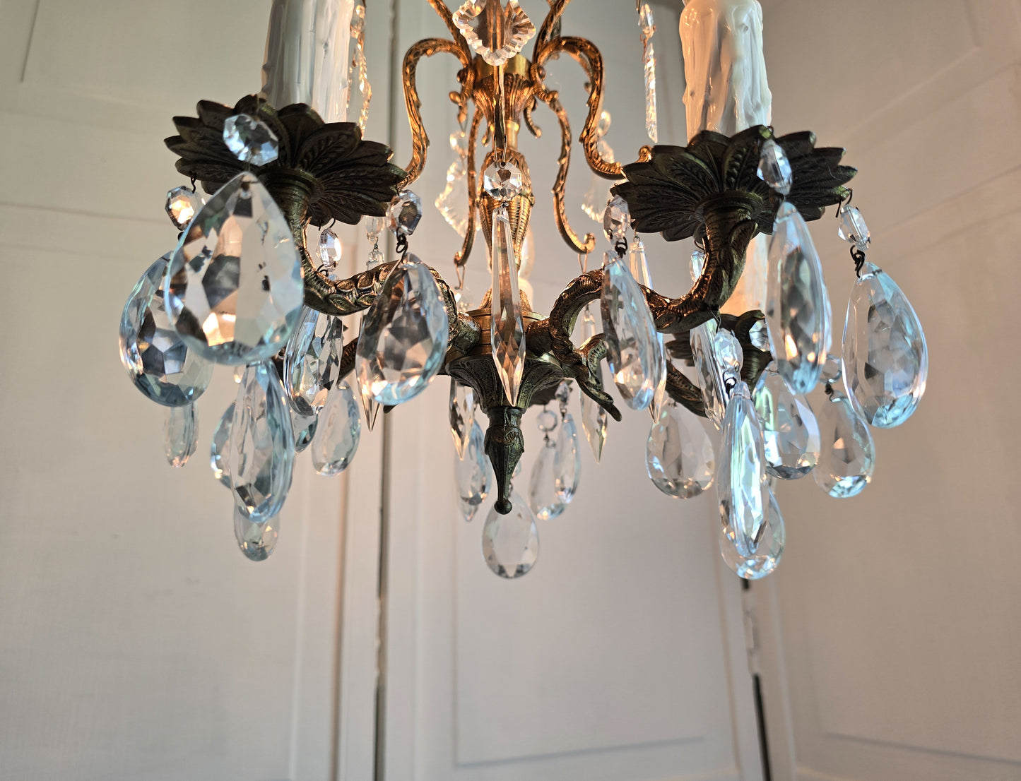 SOLD- "ALEJANDRA" Vintage Crystal Chandelier Spanish Brass MINI 5-light (FREE SHIPPING)