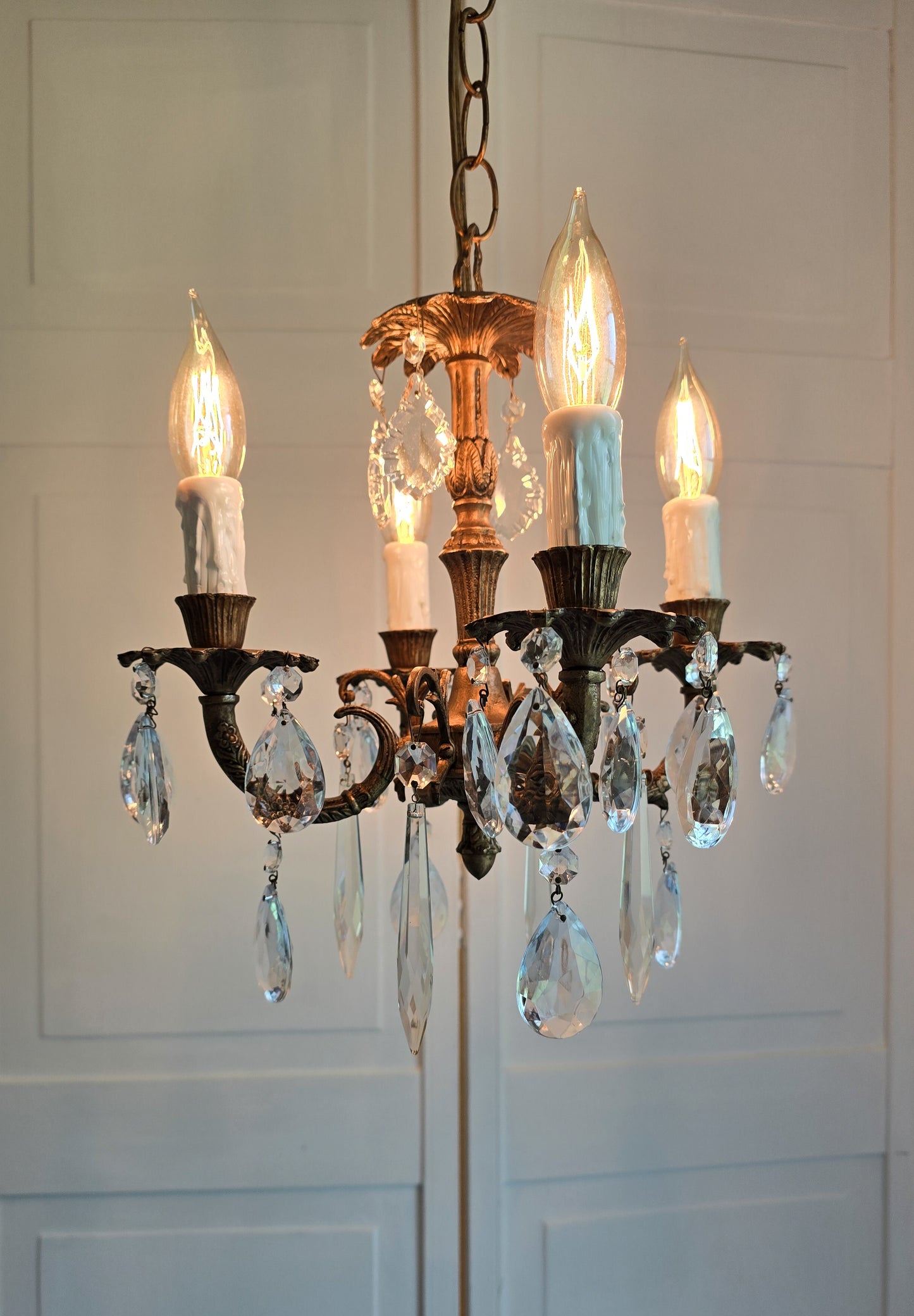 SOLD- "ANTOINETTE" Vintage French Bronze Chandelier 4-light MINI (FREE SHIPPING)