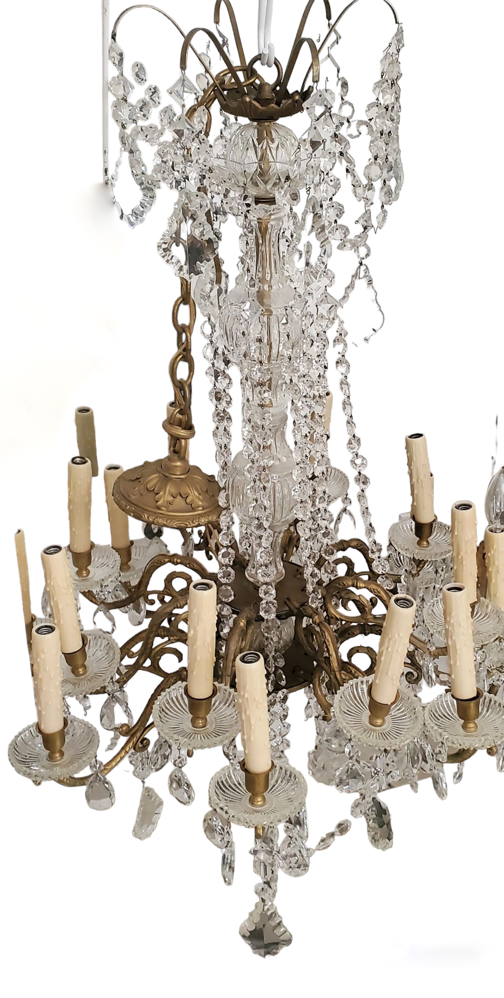 Antique French Bronze & Crystal Chandelier 16-light, circa 1920-1930 (45" x 22") (LOCAL PICKUP)