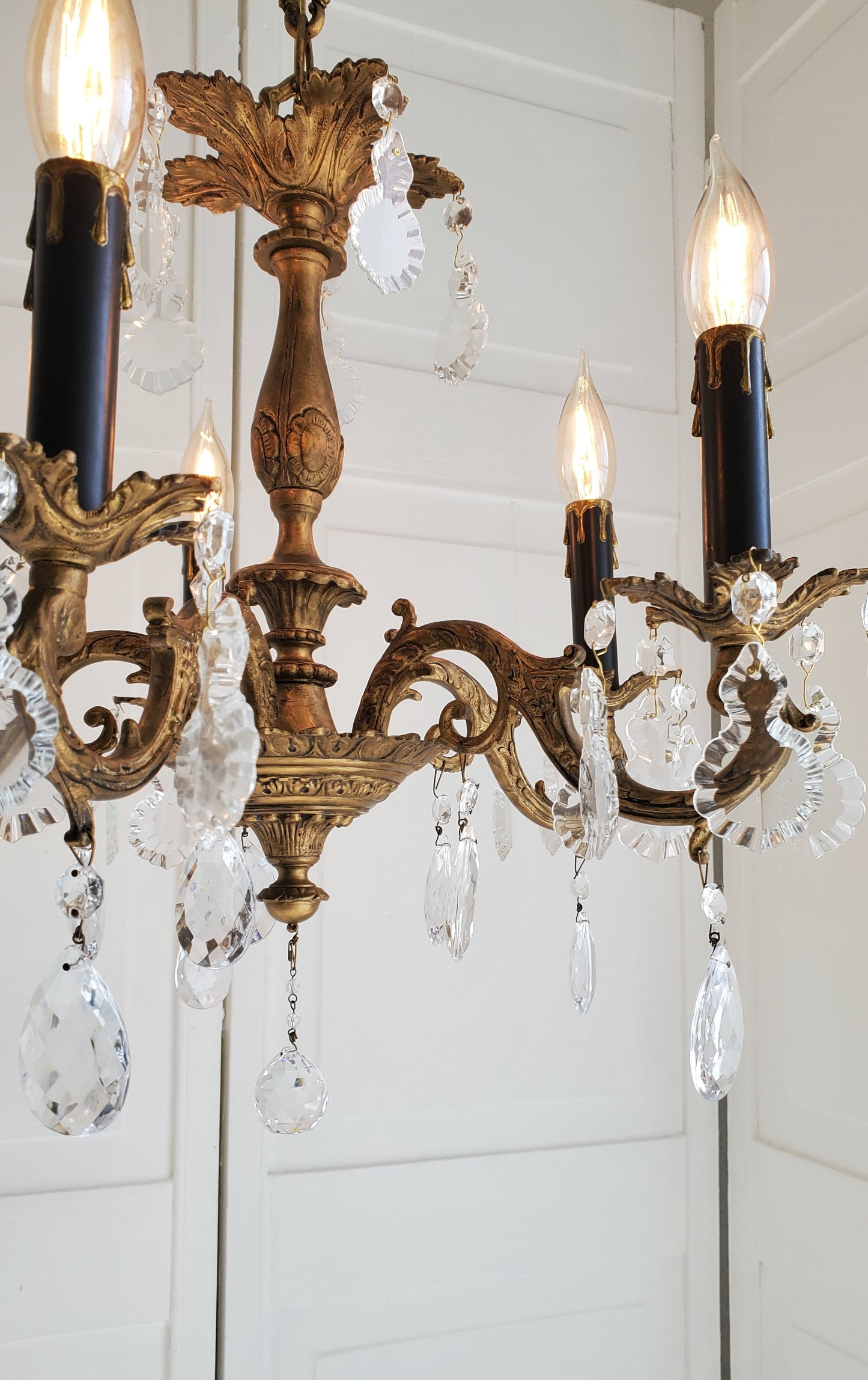 SOLD- French Antique Bronze Chandelier 5-Light (FREE SHIPPING)