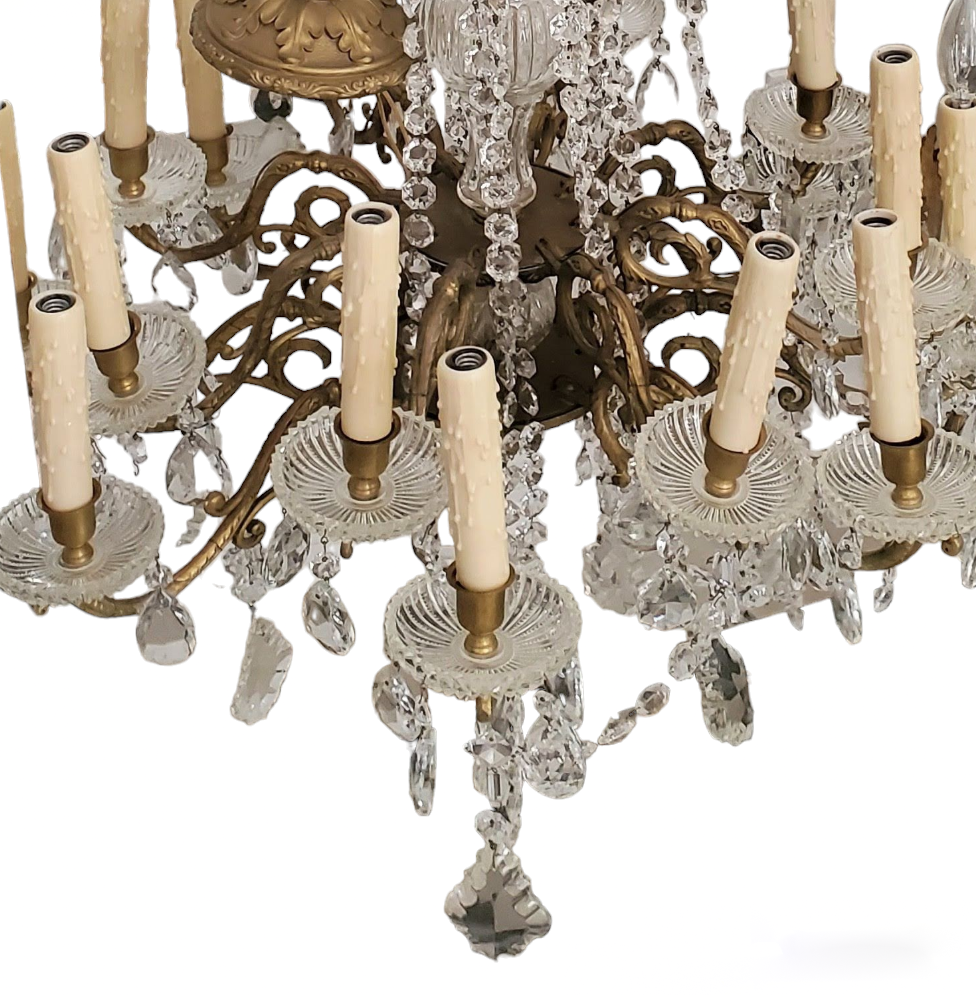 Antique French Bronze & Crystal Chandelier 16-light, circa 1920-1930 (45" x 22") (LOCAL PICKUP)