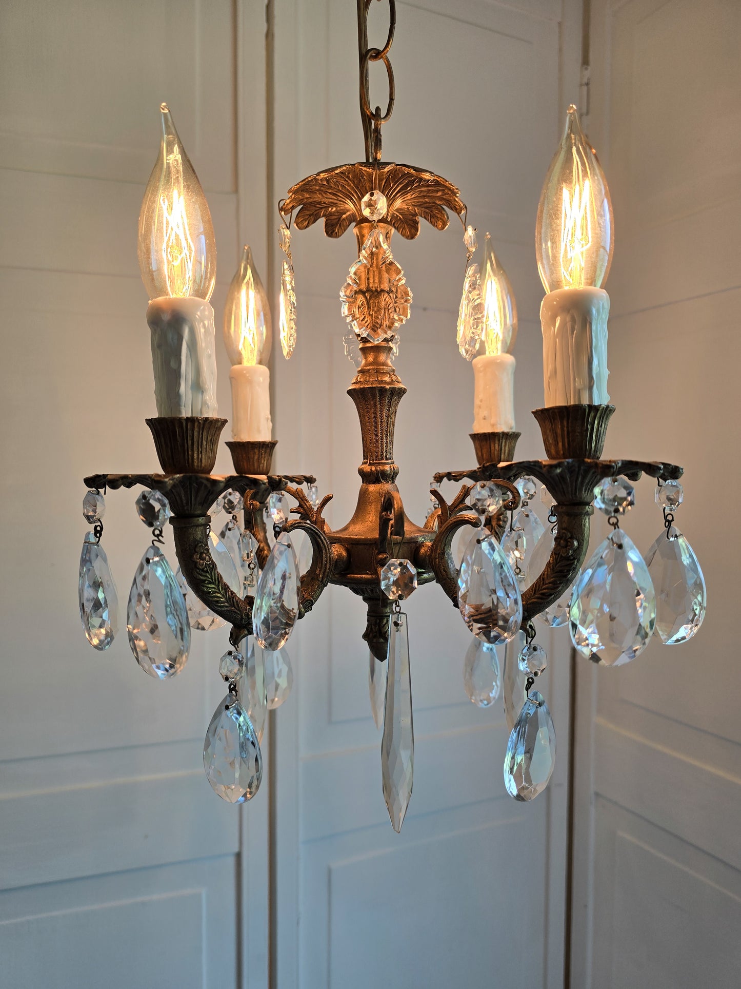 SOLD- "ANTOINETTE" Vintage French Bronze Chandelier 4-light MINI (FREE SHIPPING)