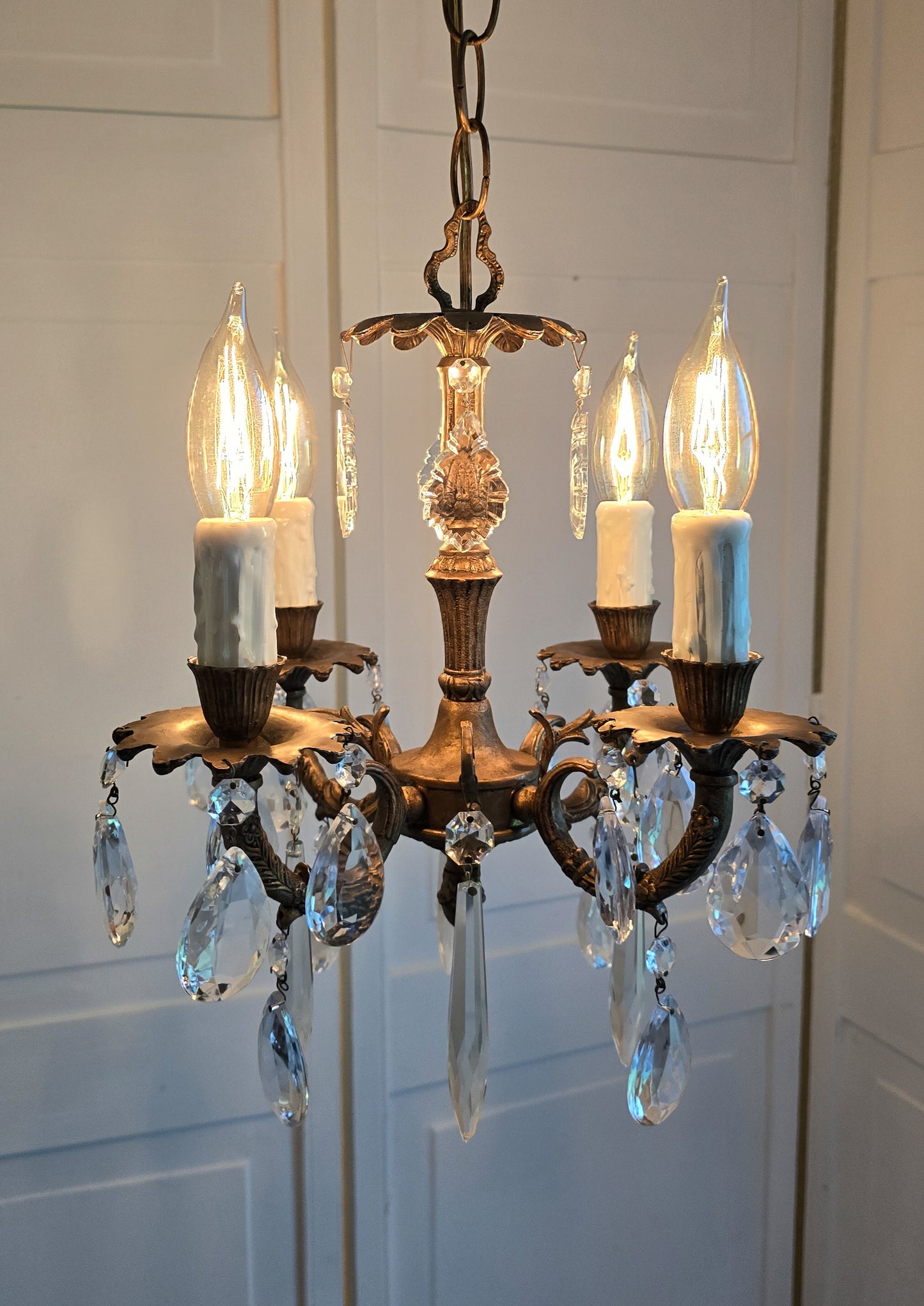 SOLD- "ANTOINETTE" Vintage French Bronze Chandelier 4-light MINI (FREE SHIPPING)