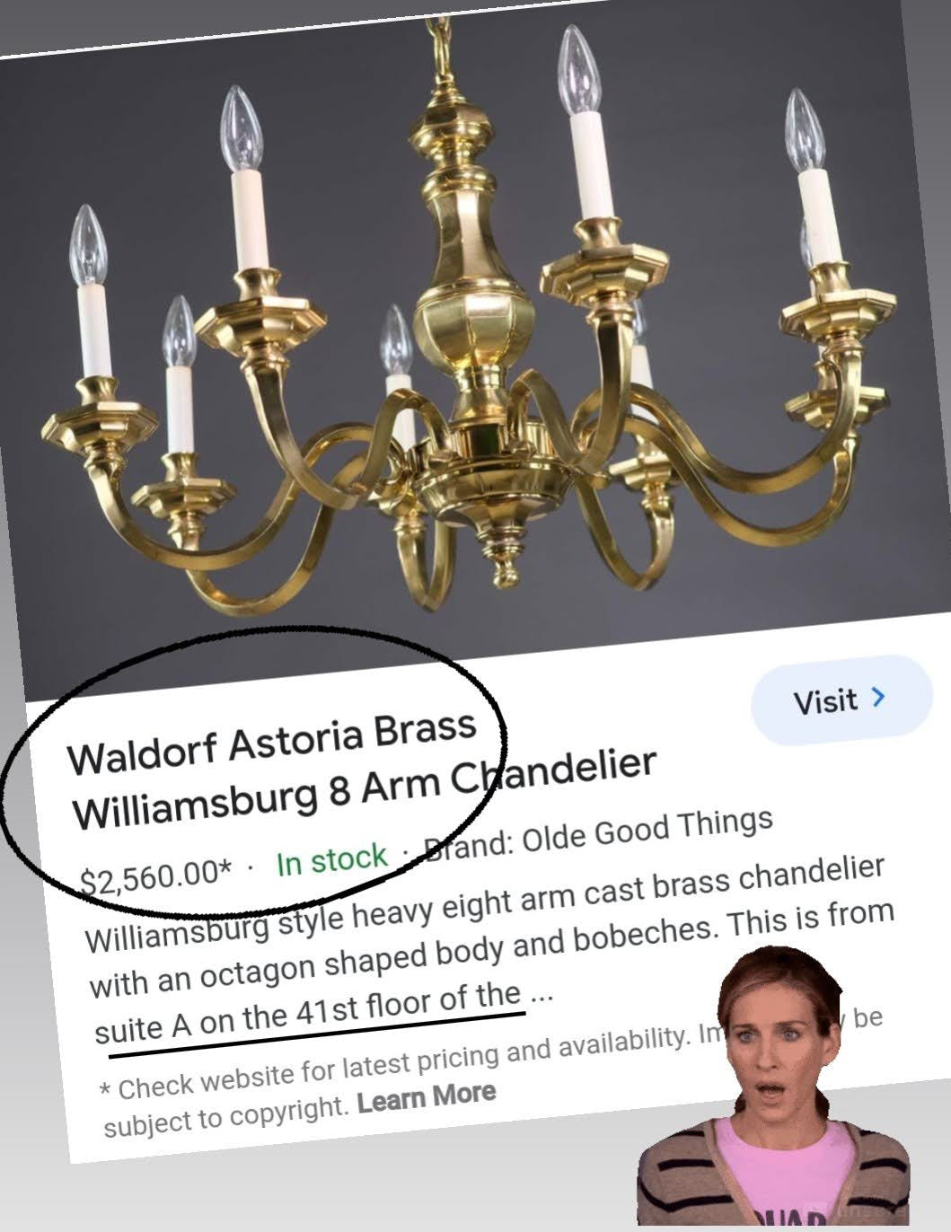 SOLD- Chandelier Solid Brass Vintage "Waldorf Astoria" Whitewashed (LOCAL PICKUP)