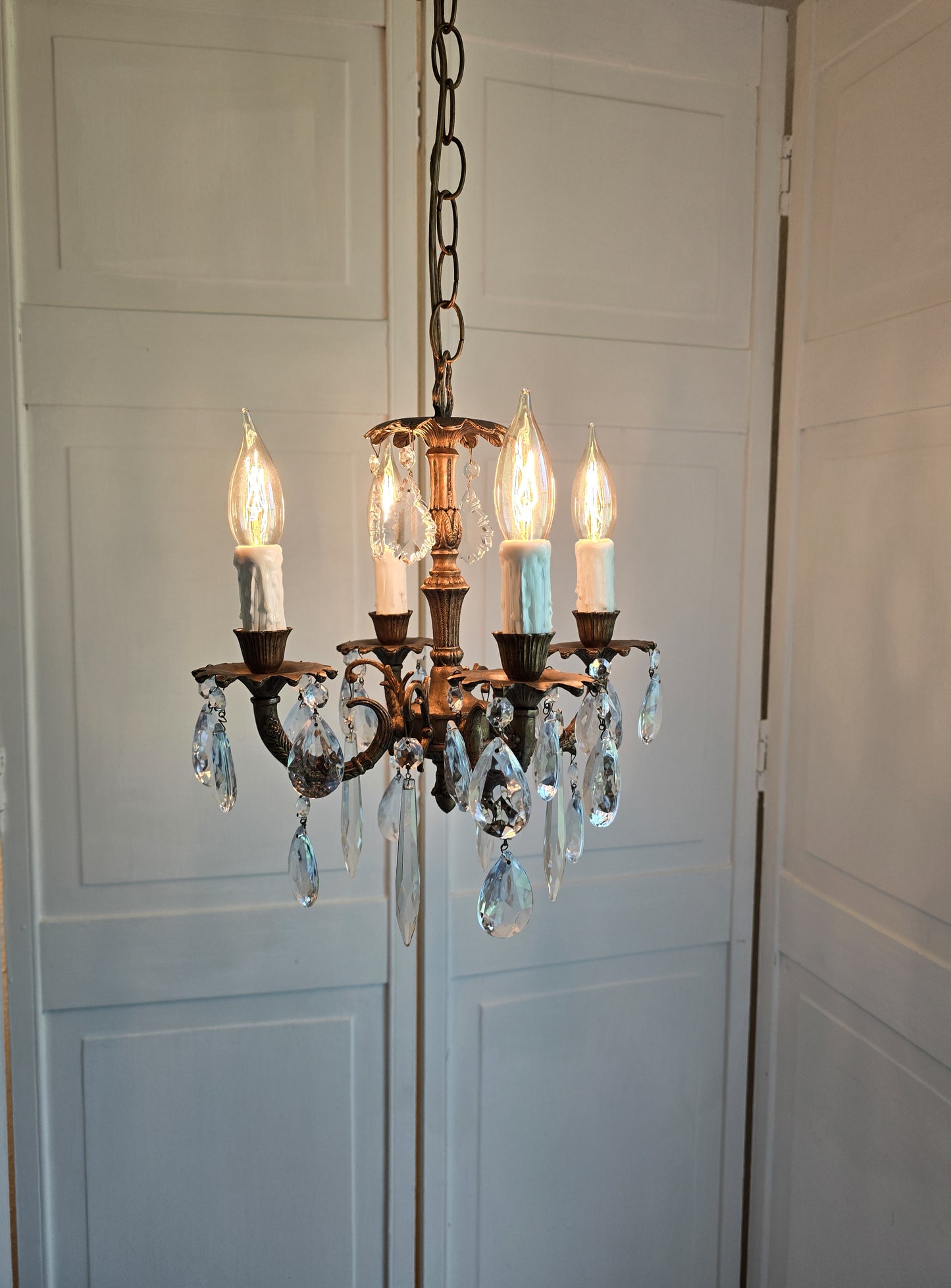 SOLD- "ANTOINETTE" Vintage French Bronze Chandelier 4-light MINI (FREE SHIPPING)