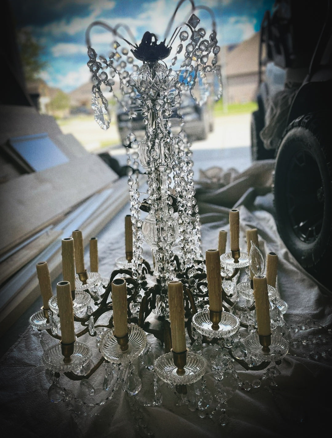 Antique French Bronze & Crystal Chandelier 16-light, circa 1920-1930 (45" x 22") (LOCAL PICKUP)