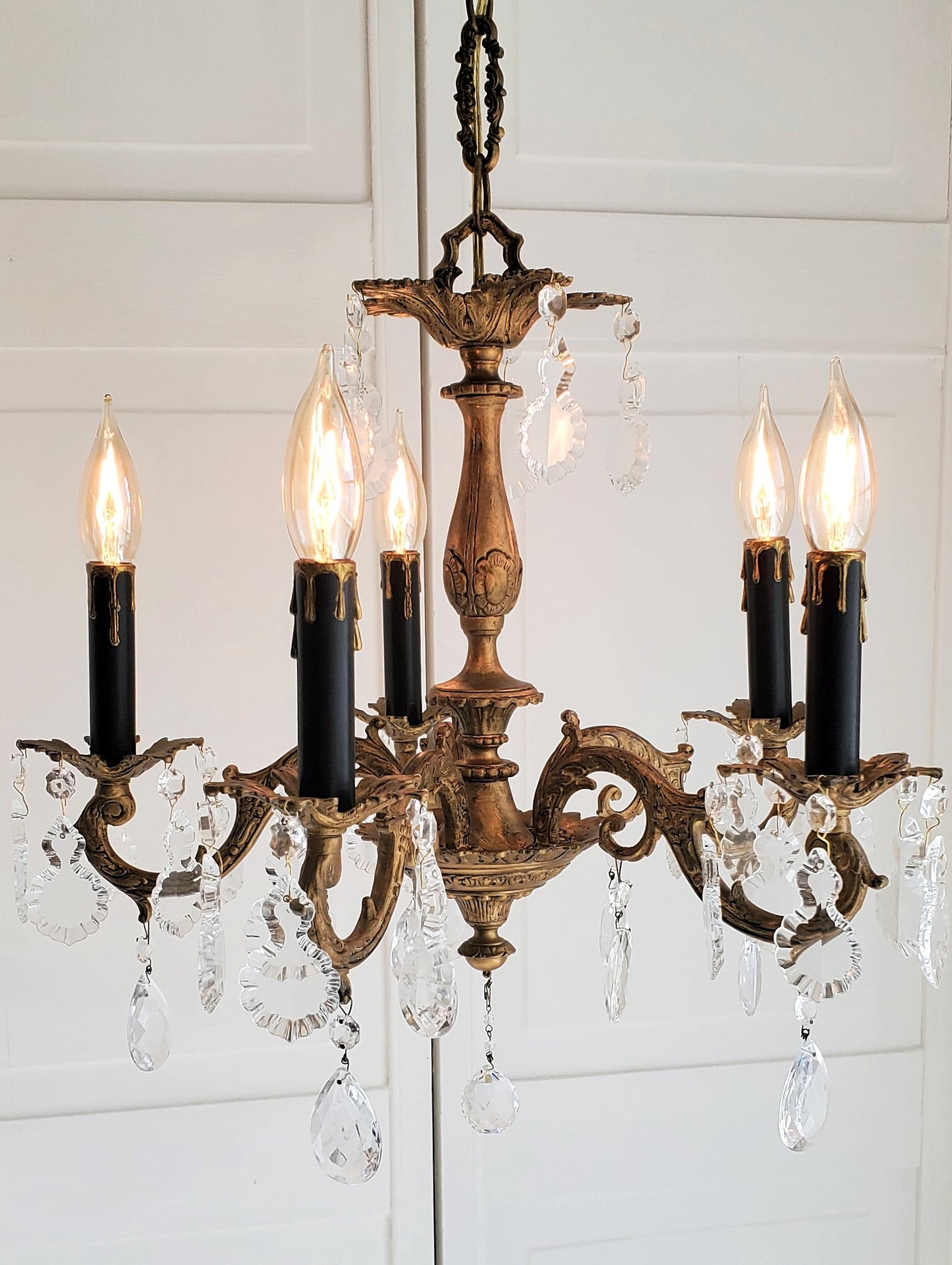 SOLD- French Antique Bronze Chandelier 5-Light (FREE SHIPPING)