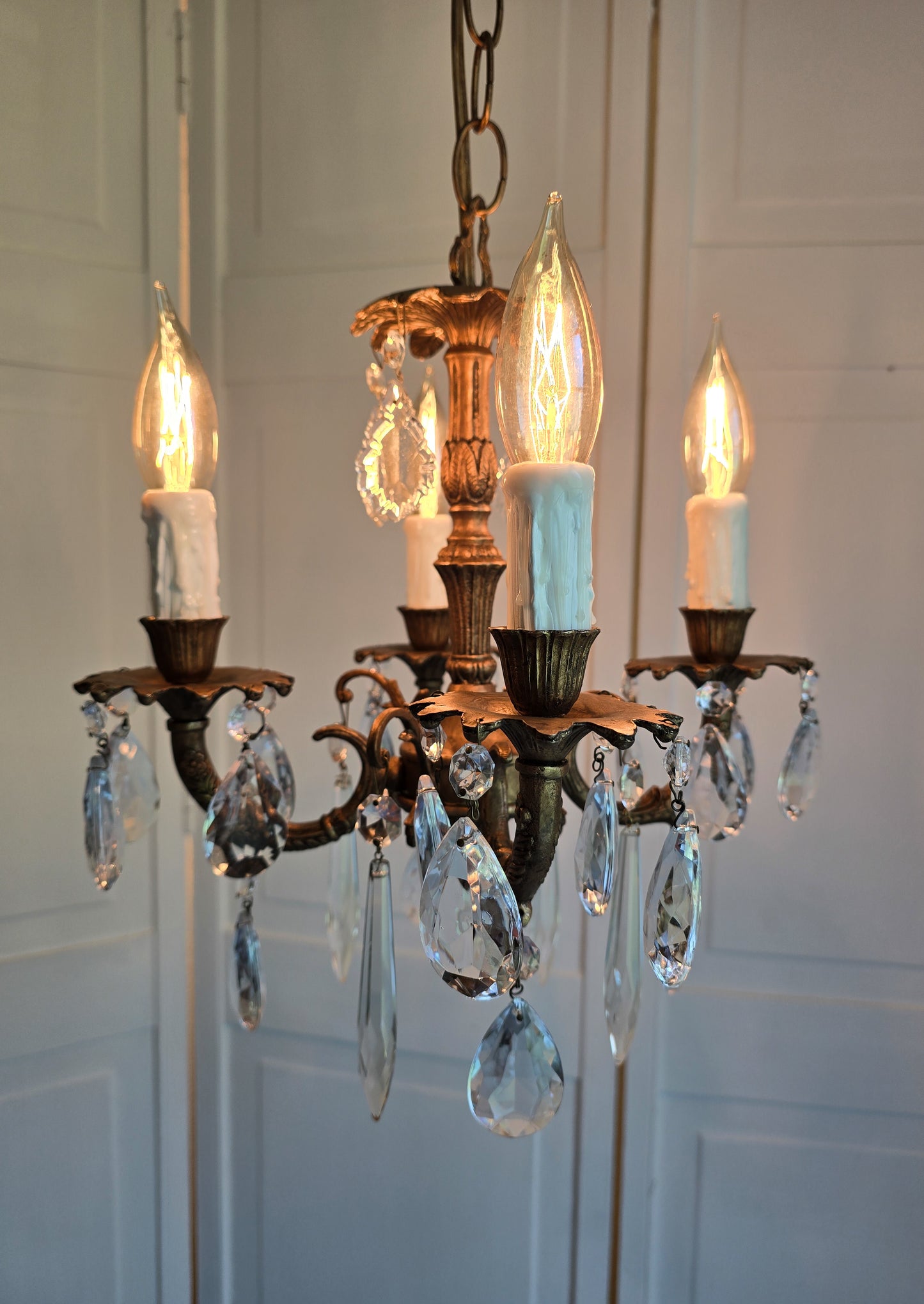 SOLD- "ANTOINETTE" Vintage French Bronze Chandelier 4-light MINI (FREE SHIPPING)