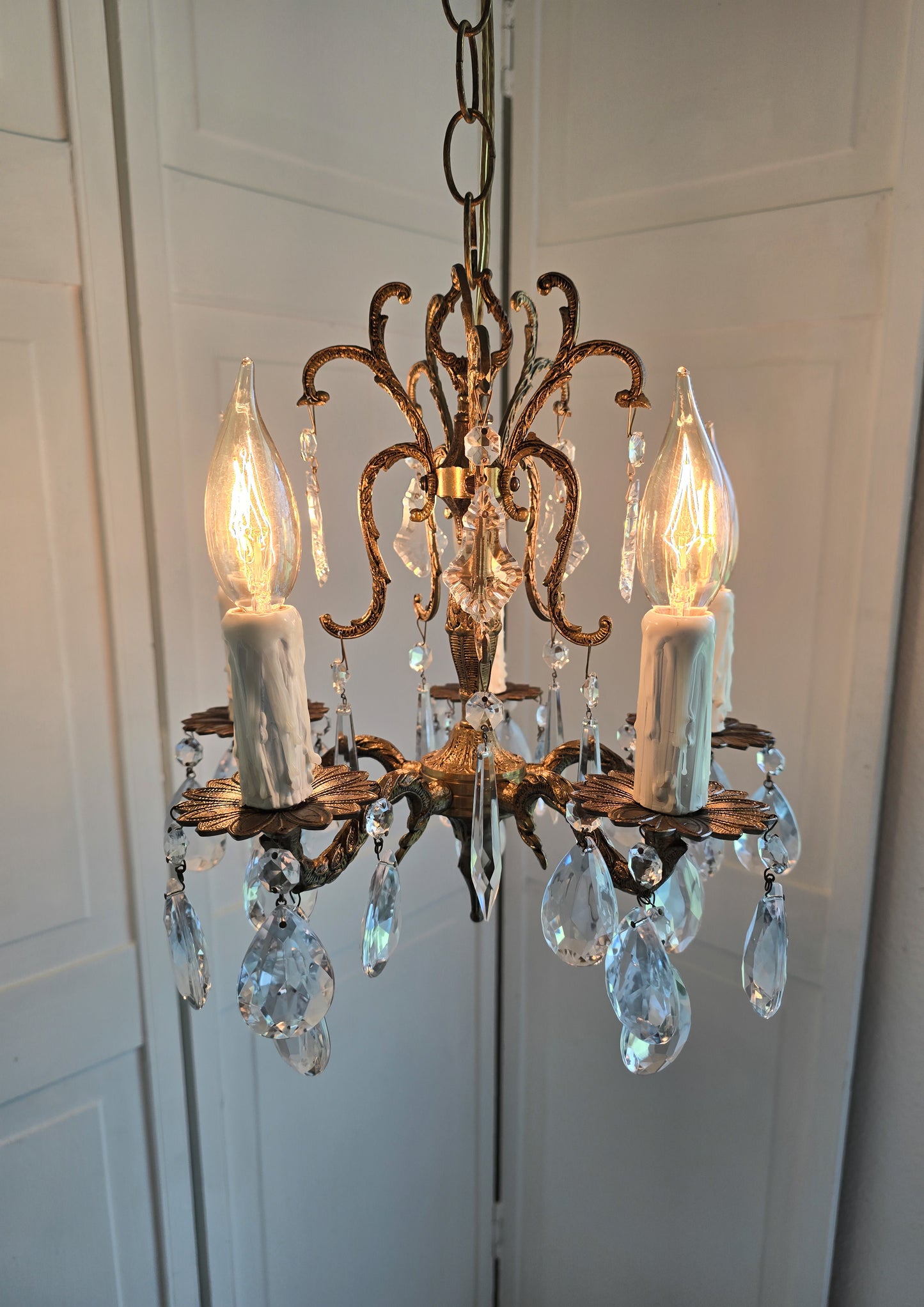 SOLD- "ALEJANDRA" Vintage Crystal Chandelier Spanish Brass MINI 5-light (FREE SHIPPING)